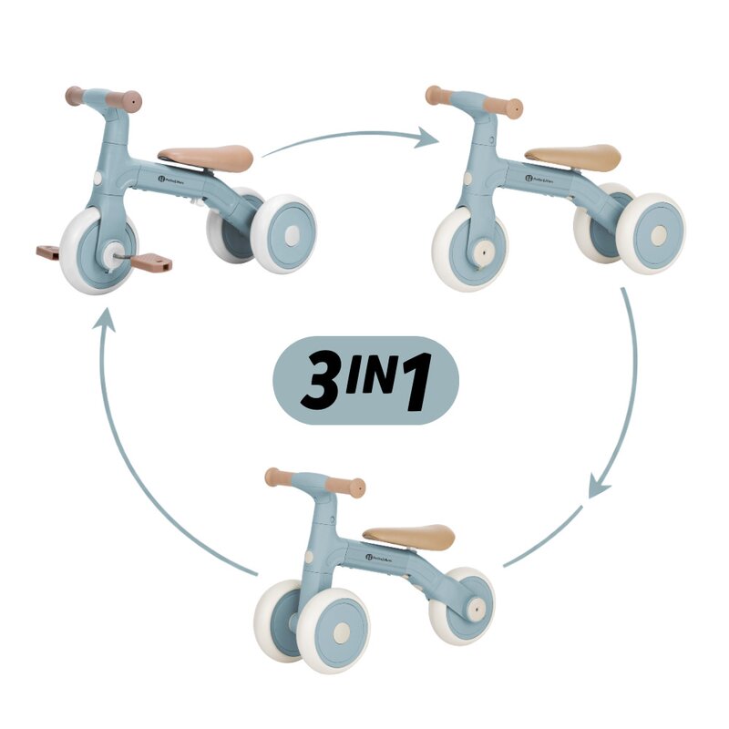 Bicicleta/tricicleta, Petite&Mars, 3 in 1, Multifunctionala, Cu/fara pedale, Ghidon directionabil, Sa reglabila pe inaltime, 2.3 kg, Pana la 25 kg, 12-36 luni, Albastru