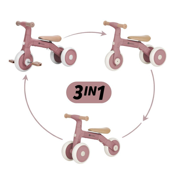 Bicicleta/tricicleta, Petite&Mars, 3 in 1, Multifunctionala, Cu/fara pedale, Ghidon directionabil, Sa reglabila pe inaltime, 2.3 kg, Pana la 25 kg, 12-36 luni, Roz - gogobaby.ro
