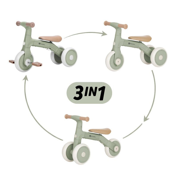 Bicicleta/tricicleta, Petite&Mars, 3 in 1, Multifunctionala, Cu/fara pedale, Ghidon directionabil, Sa reglabila pe inaltime, 2.3 kg, Pana la 25 kg, 12-36 luni, Verde - gogobaby.ro
