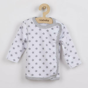 Bluza cu maneca lunga, New Baby, Cu capse, Marime 56, Din bumbac 100%, Classic II Grey with stars