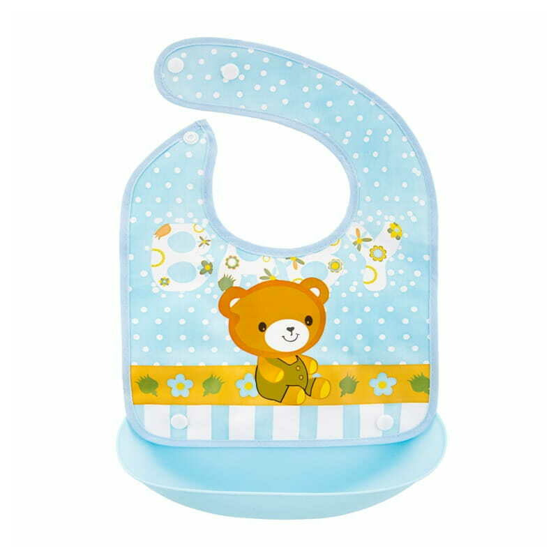 Baveta impermeabila, Bocioland, Cu buzunar detasabil, Dimensiune 21x21 cm, Bear - gogobaby.ro