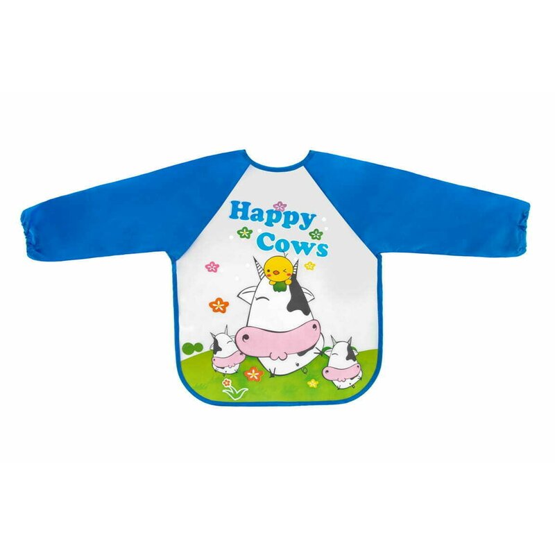Baveta impermeabila, Bocioland, Cu maneci lungi, Dimensiune 40x35 cm, Happy Cows - gogobaby.ro