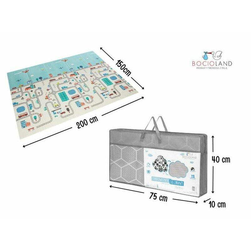 Covoras de joaca, Bocioland, City, Pliabil, Protectie impotriva loviturilor, Dimensiune mare, 200 x 150 cm, Cu Imprimeu pe ambele parti, Potrivit pentru utlizare atat in interior, cat si in exterior