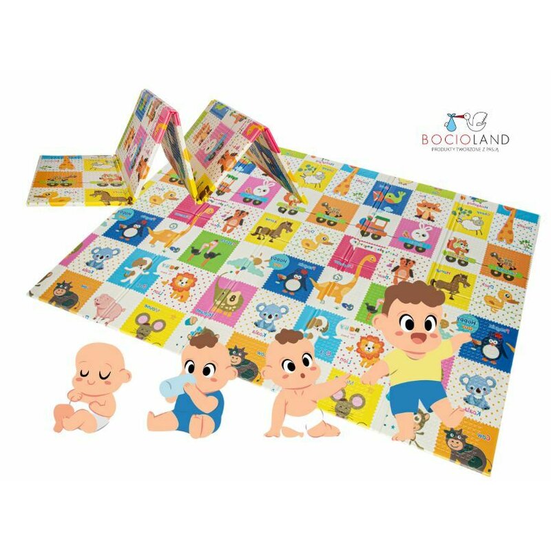 Covoras de joaca, Bocioland, Happy Day, Pliabil, Protectie impotriva loviturilor, Dimensiune mare, 200 x 150 cm, Cu Imprimeu pe ambele parti, Potrivit pentru utlizare atat in interior, cat si in exterior - gogobaby.ro