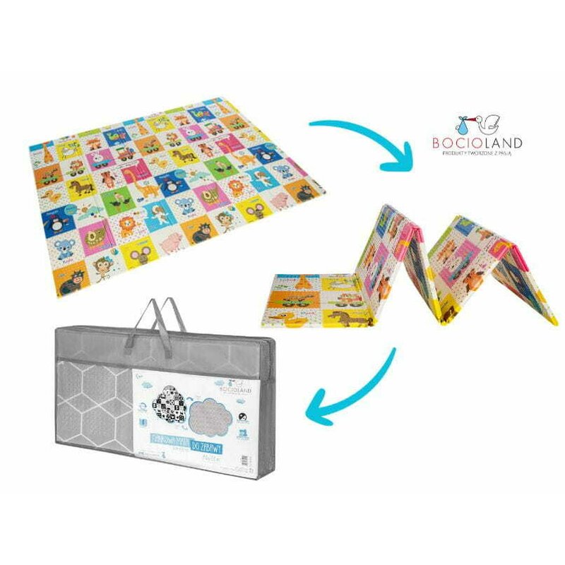 Covoras de joaca, Bocioland, Happy Day, Pliabil, Protectie impotriva loviturilor, Dimensiune mare, 200 x 150 cm, Cu Imprimeu pe ambele parti, Potrivit pentru utlizare atat in interior, cat si in exterior - gogobaby.ro