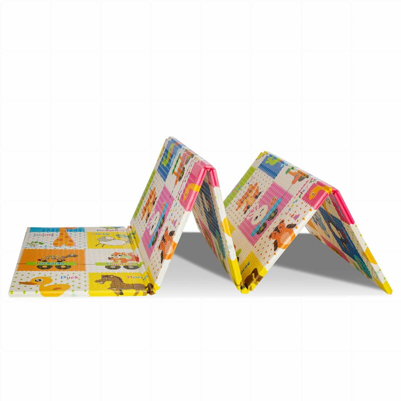 Covoras de joaca, Bocioland, Happy Day, Pliabil, Protectie impotriva loviturilor, Dimensiune mare, 200 x 150 cm, Cu Imprimeu pe ambele parti, Potrivit pentru utlizare atat in interior, cat si in exterior - gogobaby.ro