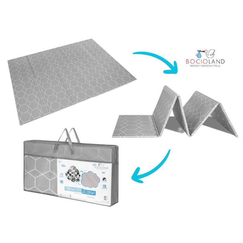 Covoras de joaca, Bocioland, Honeycomb, Pliabil, Protectie impotriva loviturilor, Dimensiune mare, 200 x 150 cm, Cu Imprimeu pe ambele parti, Potrivit pentru utlizare atat in interior, cat si in exterior - gogobaby.ro