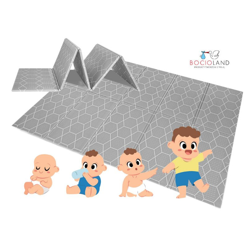 Covoras de joaca, Bocioland, Honeycomb, Pliabil, Protectie impotriva loviturilor, Dimensiune mare, 200 x 150 cm, Cu Imprimeu pe ambele parti, Potrivit pentru utlizare atat in interior, cat si in exterior - gogobaby.ro