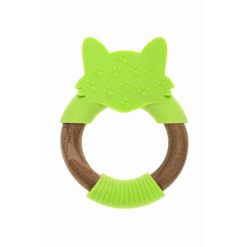 Jucarie de dentitie, Bocioland, Din silicon si lemn, Usor de prins, Bpa Free, Vulpe, Verde - gogobaby.ro