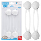 Set 2 sisteme de siguranta, Bocioland, Multifunctionale, Flexibile, Pentru sertare, Dulapuri, Frigider, Alb