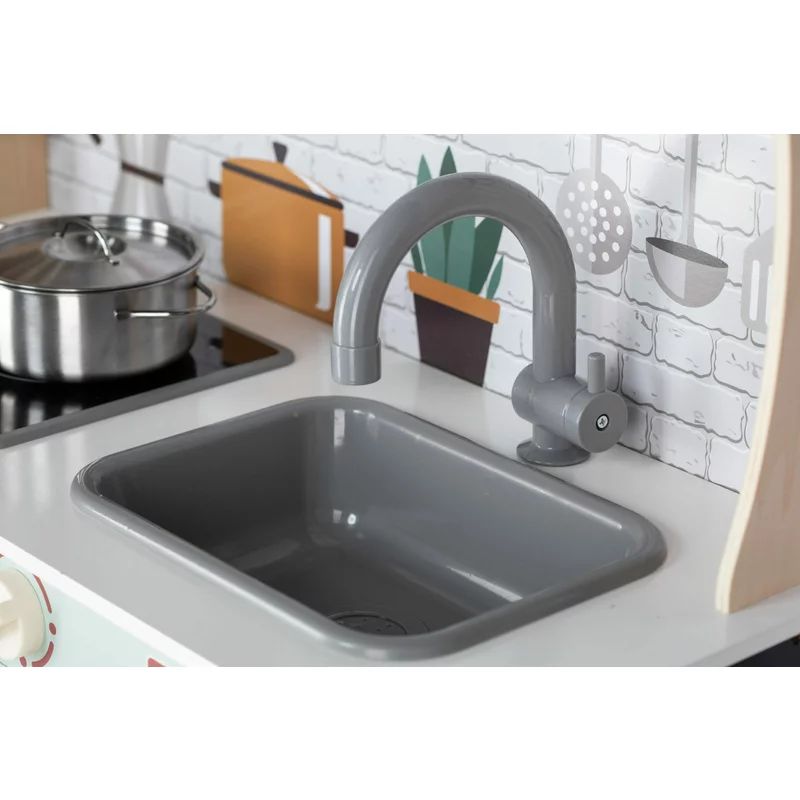 Bucatarie copii lemn, Free2Play, Mini Chef, Cu efecte de sunet si lumina, Cu accesorii, 70 x 30 x 104 cm, Conform cu standardele europene EN71-1;2018, EN71-2:2020, EN71-3:2021 - gogobaby.ro