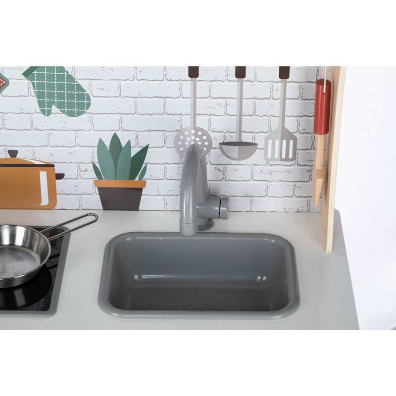 Bucatarie copii lemn, Free2Play, Mini Chef, Cu efecte de sunet si lumina, Cu accesorii, 70 x 30 x 104 cm, Conform cu standardele europene EN71-1;2018, EN71-2:2020, EN71-3:2021
