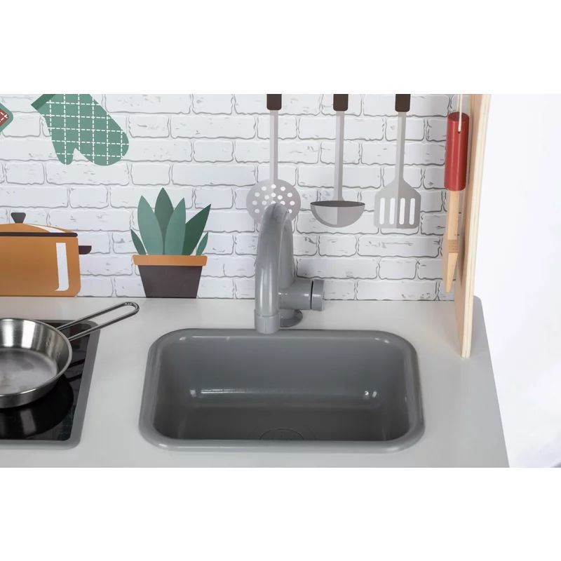 Bucatarie copii lemn, Free2Play, Mini Chef, Cu efecte de sunet si lumina, Cu accesorii, 70 x 30 x 104 cm, Conform cu standardele europene EN71-1;2018, EN71-2:2020, EN71-3:2021 - gogobaby.ro