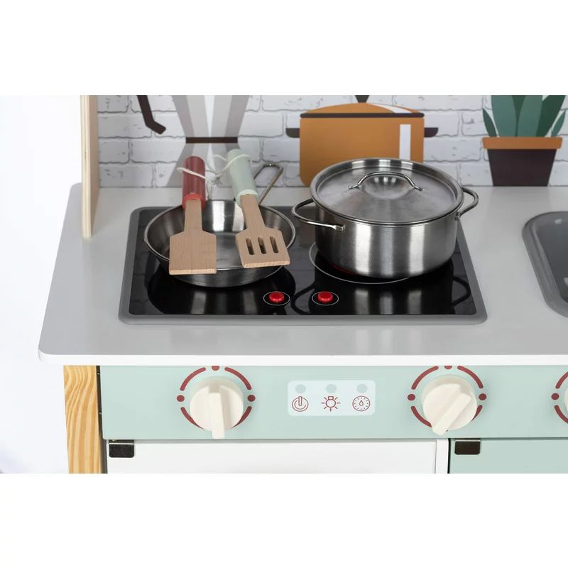 Bucatarie copii lemn, Free2Play, Mini Chef, Cu efecte de sunet si lumina, Cu accesorii, 70 x 30 x 104 cm, Conform cu standardele europene EN71-1;2018, EN71-2:2020, EN71-3:2021 - gogobaby.ro