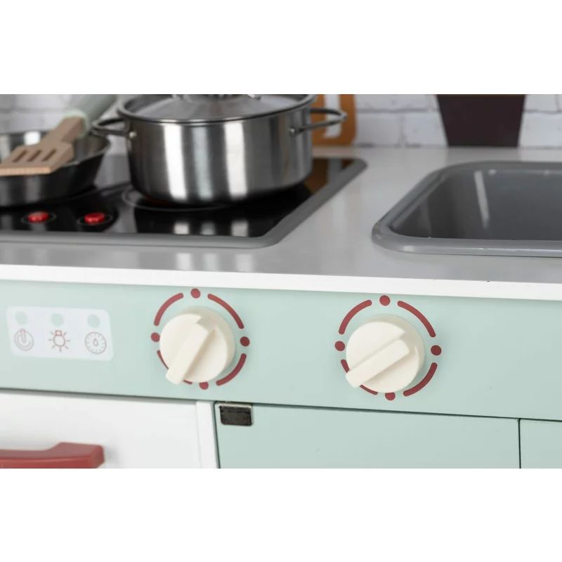 Bucatarie copii lemn, Free2Play, Mini Chef, Cu efecte de sunet si lumina, Cu accesorii, 70 x 30 x 104 cm, Conform cu standardele europene EN71-1;2018, EN71-2:2020, EN71-3:2021 - gogobaby.ro