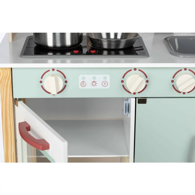 Bucatarie copii lemn, Free2Play, Mini Chef, Cu efecte de sunet si lumina, Cu accesorii, 70 x 30 x 104 cm, Conform cu standardele europene EN71-1;2018, EN71-2:2020, EN71-3:2021 - gogobaby.ro
