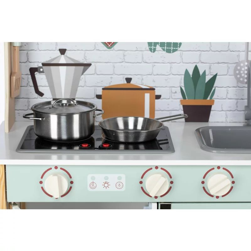 Bucatarie copii lemn, Free2Play, Mini Chef, Cu efecte de sunet si lumina, Cu accesorii, 70 x 30 x 104 cm, Conform cu standardele europene EN71-1;2018, EN71-2:2020, EN71-3:2021 - gogobaby.ro