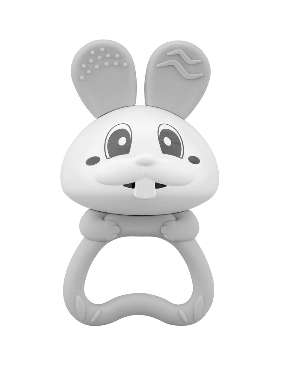 Jucarie pentru dentitie din silicon cu zornaitoare, Mombella Bunny - Grey