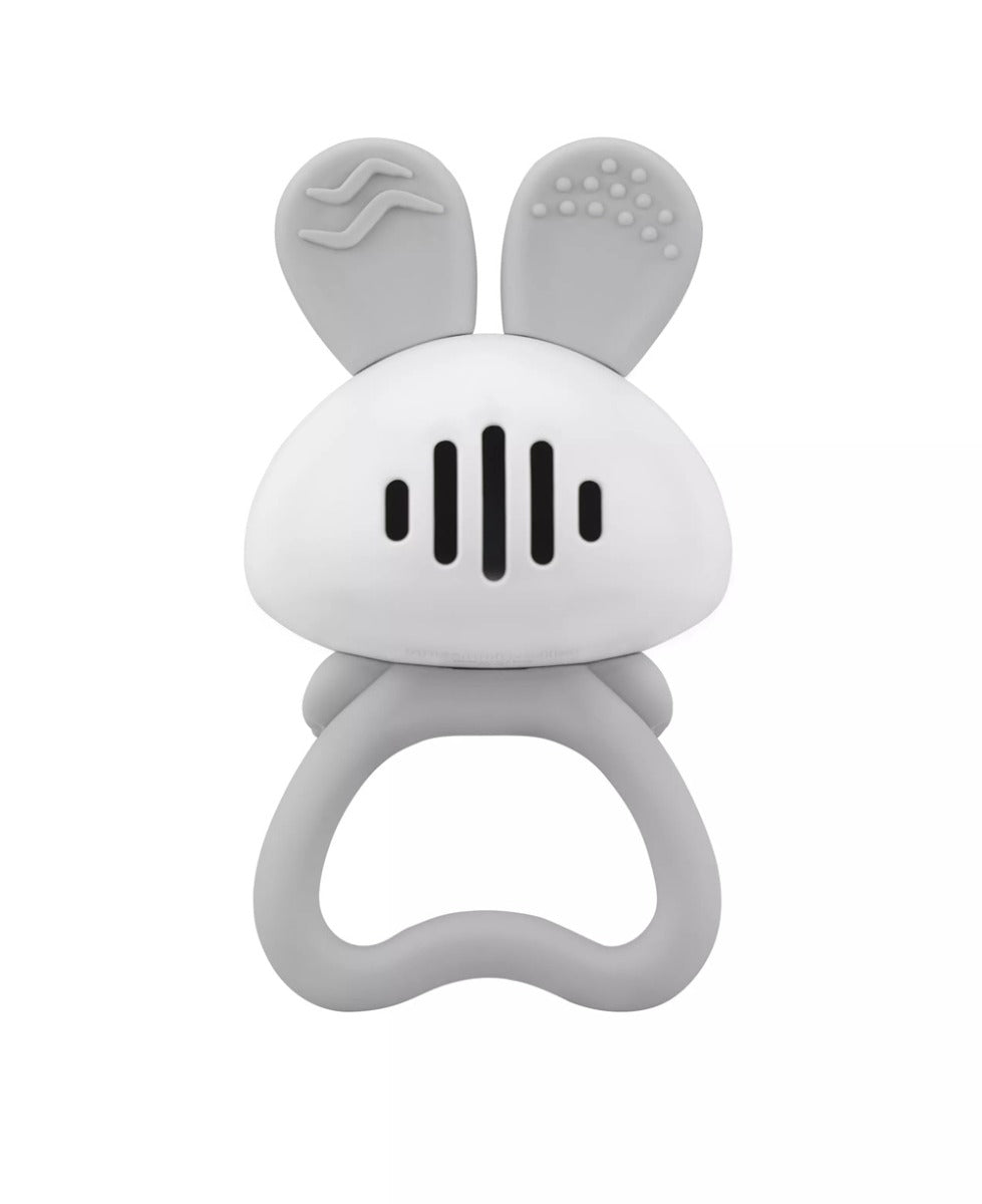 Jucarie pentru dentitie din silicon cu zornaitoare, Mombella Bunny - Grey