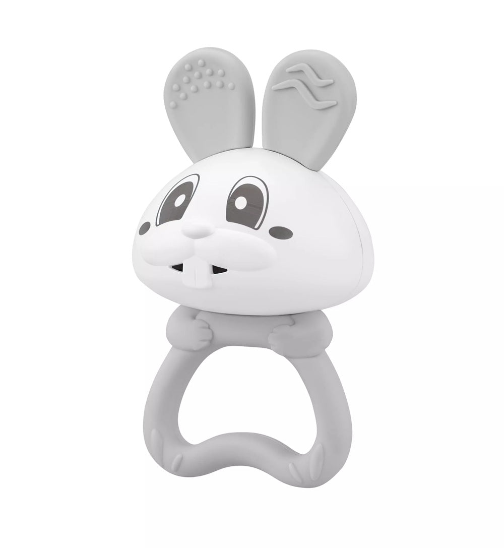 Jucarie pentru dentitie din silicon cu zornaitoare, Mombella Bunny - Grey