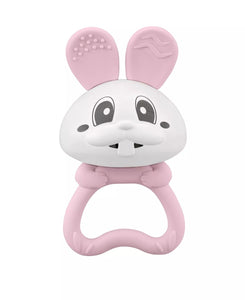 Jucarie pentru dentitie din silicon cu zornaitoare, Mombella Bunny - Pink - gogobaby.ro
