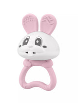 Jucarie pentru dentitie din silicon cu zornaitoare, Mombella Bunny - Pink