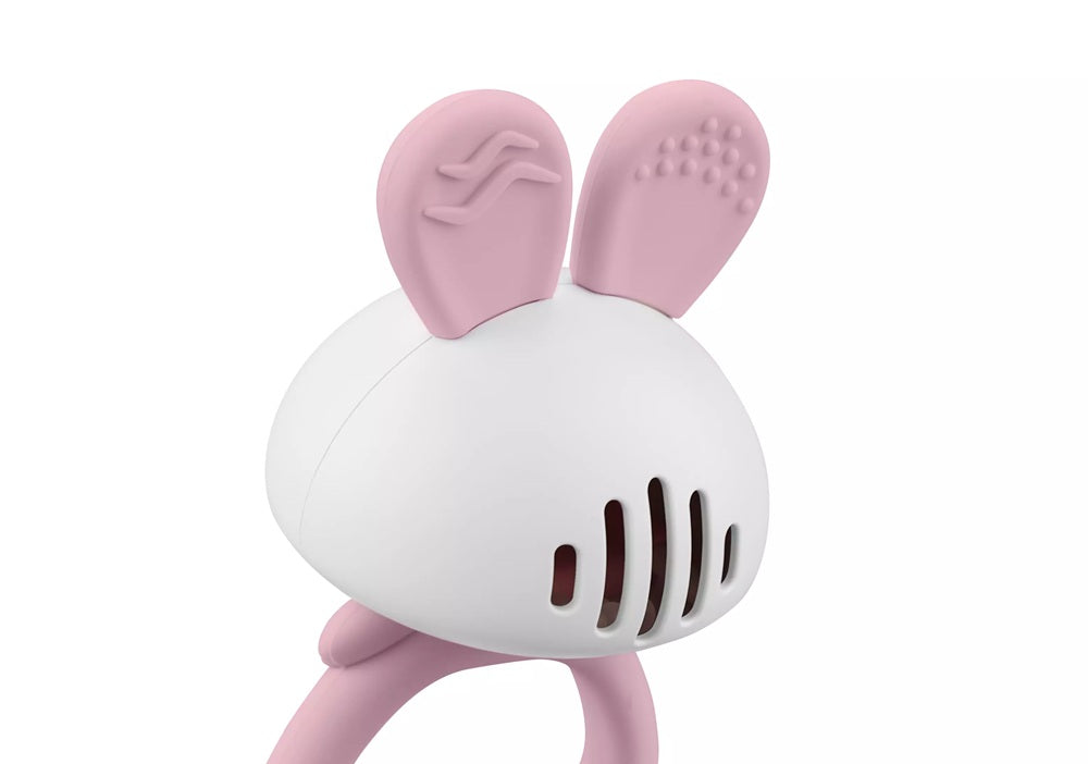 Jucarie pentru dentitie din silicon cu zornaitoare, Mombella Bunny - Pink
