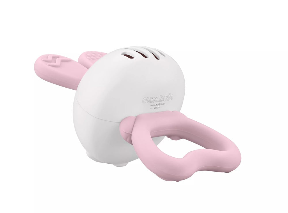 Jucarie pentru dentitie din silicon cu zornaitoare, Mombella Bunny - Pink