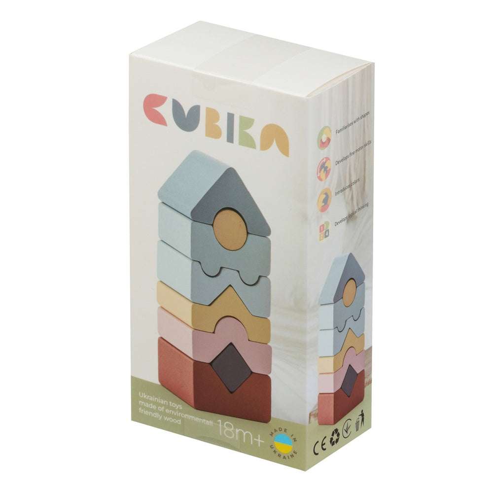 Jucarie din lemn, Cubika, Set constructii Turn 8 piese - Pastel - gogobaby.ro