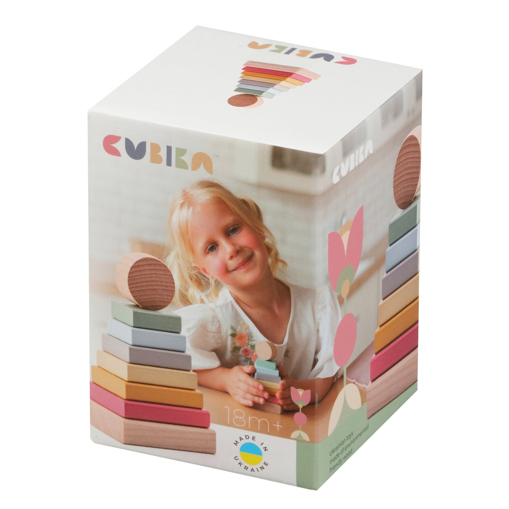 Jucarie din lemn, Cubika, Piramida 4 - Pastel - gogobaby.ro