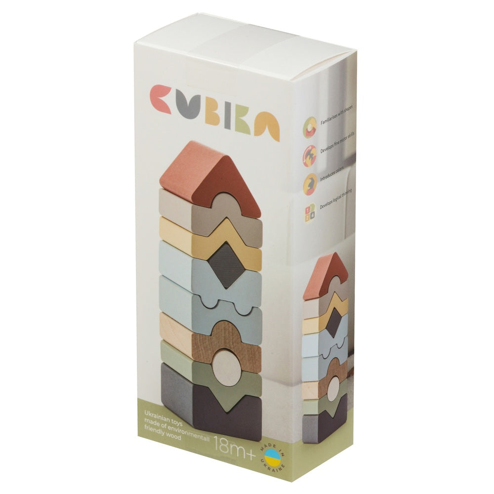 Jucarie din lemn Cubika, Set Constructii Turn - 10 piese - gogobaby.ro