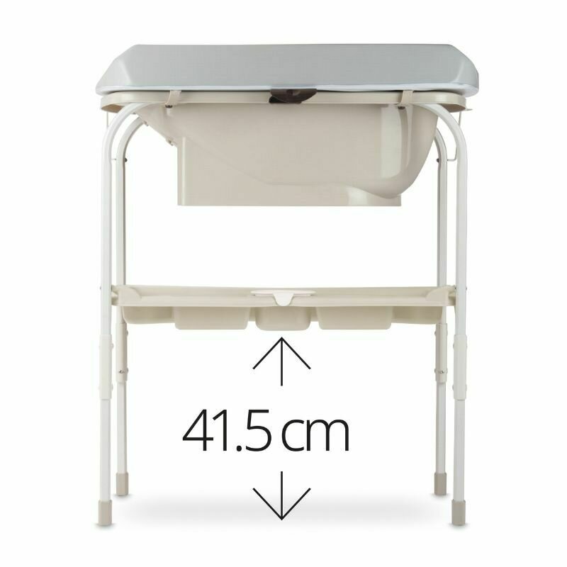 Cadita de baie cu suport, Jane, Flip, Cu 2 pozitii anatomice, Cu masuta de infasat, Cu tavita si compartimente pentru accesorii, Conform cu standardele europene EN 17072:2018EN 12221:2008+A1:2013, Sage