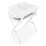 Cadita de baie pliabila, Qmini, Foldy Pro Care, Cu suport metalic si masuta de infasat, Cu termometru electronic, Cu dop si furtun pentru scurgere, Antiderapanta, 80×49 cm, Alb/Gri