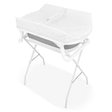 Cadita de baie pliabila, Qmini, Foldy Pro Care, Cu suport metalic si masuta de infasat, Cu termometru electronic, Cu dop si furtun pentru scurgere, Antiderapanta, 80×49 cm, Alb/Gri
