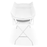 Cadita de baie pliabila, Qmini, Foldy Pro Care, Cu suport metalic si masuta de infasat, Cu termometru electronic, Cu dop si furtun pentru scurgere, Antiderapanta, 80×49 cm, Alb/Gri