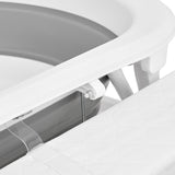 Cadita de baie pliabila, Qmini, Foldy Pro Care, Cu suport metalic si masuta de infasat, Cu termometru electronic, Cu dop si furtun pentru scurgere, Antiderapanta, 80×49 cm, Alb/Gri