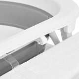 Cadita de baie pliabila, Qmini, Foldy Pro Care, Cu suport metalic si masuta de infasat, Cu termometru electronic, Cu dop si furtun pentru scurgere, Antiderapanta, 80×49 cm, Alb/Gri