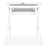 Cadita de baie pliabila, Qmini, Foldy Pro, Cu suport metalic si pernuta de baie, Cu termometru electronic, Cu dop si furtun pentru scurgere, Antiderapanta, 80×49 cm, Alb/Gri