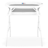 Cadita de baie pliabila, Qmini, Foldy Pro, Cu suport metalic si pernuta de baie, Cu termometru electronic, Cu dop si furtun pentru scurgere, Antiderapanta, 80×49 cm, Alb/Gri