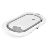 Cadita de baie pliabila, Qmini, Foldy Pro, Cu suport metalic si pernuta de baie, Cu termometru electronic, Cu dop si furtun pentru scurgere, Antiderapanta, 80×49 cm, Alb/Gri