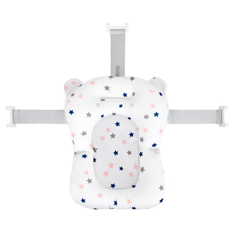 Cadita de baie pliabila, Qmini, Foldy Pro, Cu suport metalic si pernuta de baie, Cu termometru electronic, Cu dop si furtun pentru scurgere, Antiderapanta, 80×49 cm, Alb/Gri