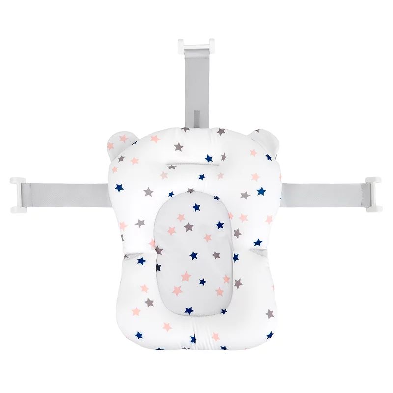 Cadita de baie pliabila, Qmini, Foldy Pro, Cu suport metalic si pernuta de baie, Cu termometru electronic, Cu dop si furtun pentru scurgere, Antiderapanta, 80×49 cm, Alb/Gri