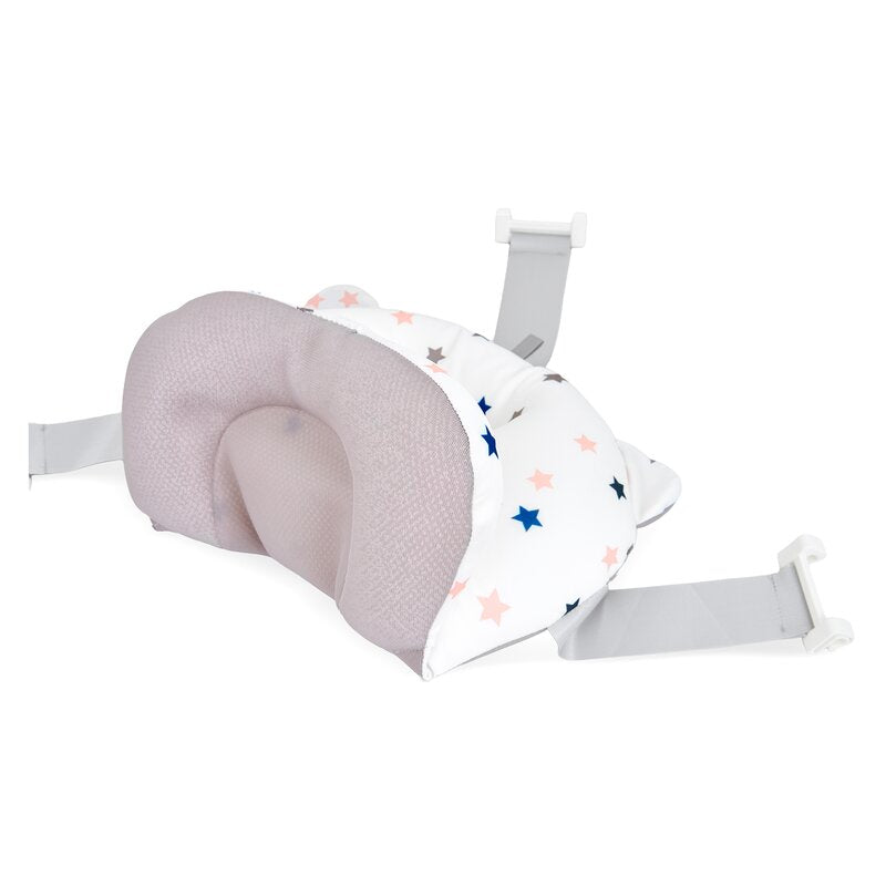 Cadita de baie pliabila, Qmini, Foldy Pro, Cu suport metalic si pernuta de baie, Cu termometru electronic, Cu dop si furtun pentru scurgere, Antiderapanta, 80×49 cm, Alb/Gri