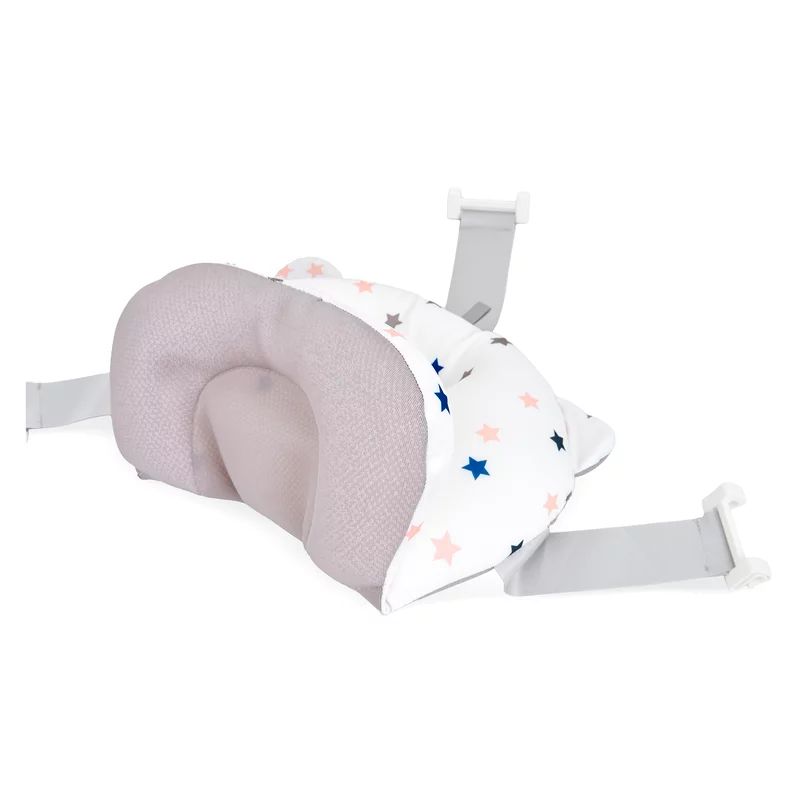 Cadita de baie pliabila, Qmini, Foldy Pro, Cu suport metalic si pernuta de baie, Cu termometru electronic, Cu dop si furtun pentru scurgere, Antiderapanta, 80×49 cm, Alb/Gri