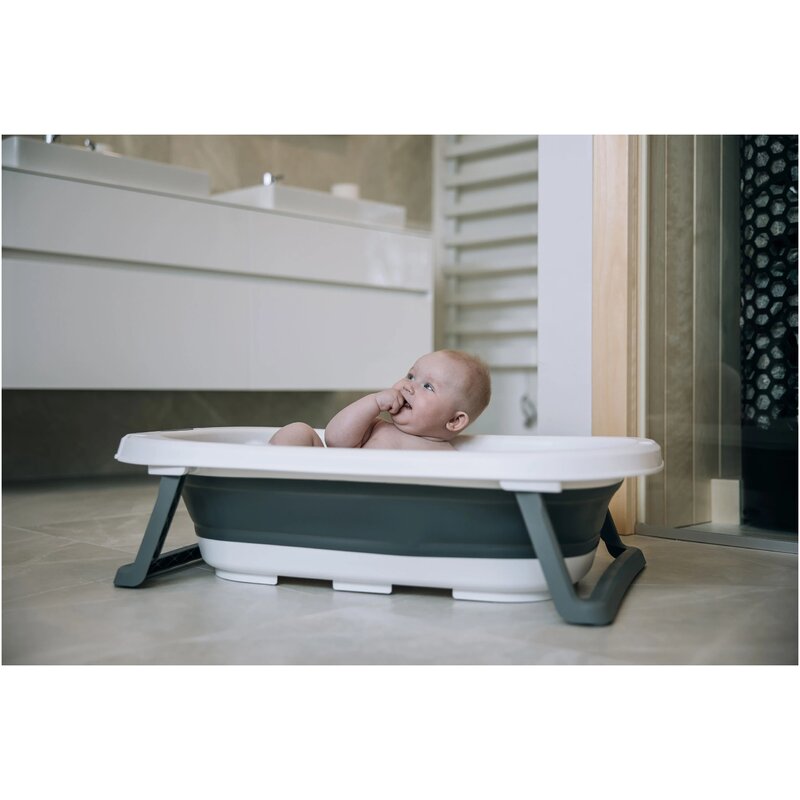 Cadita pliabila, FreeON, Cu dop cu indicator de temperatura, Conform cu standardul european de securitate EN 17072:2018, 78x49x21 cm, Grey - gogobaby.ro