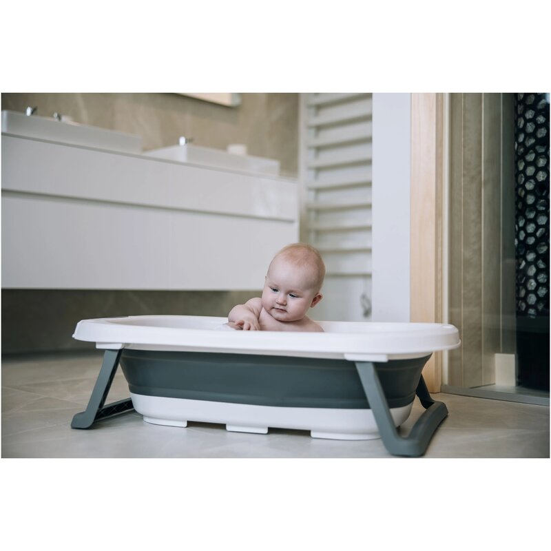 Cadita pliabila, FreeON, Cu dop cu indicator de temperatura, Conform cu standardul european de securitate EN 17072:2018, 78x49x21 cm, Grey - gogobaby.ro