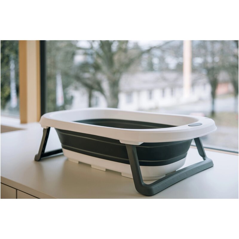 Cadita pliabila, FreeON, Cu dop cu indicator de temperatura, Conform cu standardul european de securitate EN 17072:2018, 78x49x21 cm, Grey - gogobaby.ro