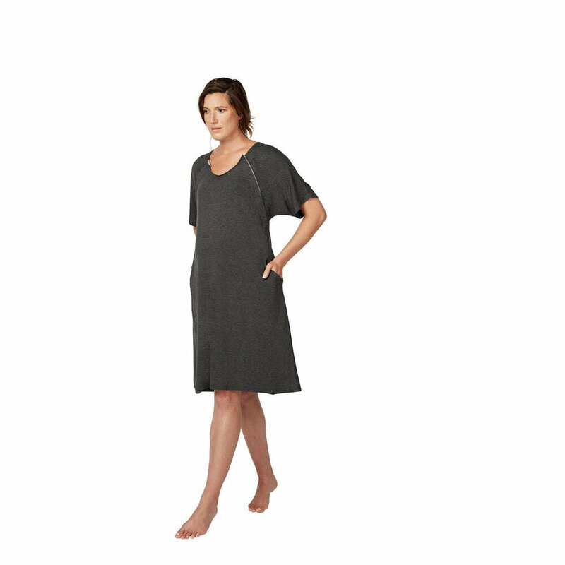 Camasa noapte maternitate si alaptare, Frida Mom, Marime universala XS-XL, Vascosa, Deschidere frontala pentru alaptare, Deschidere spate pentru nastere, Gri