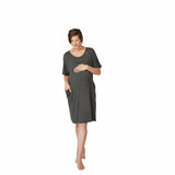Camasa noapte maternitate si alaptare, Frida Mom, Marime universala XS-XL, Vascosa, Deschidere frontala pentru alaptare, Deschidere spate pentru nastere, Gri
