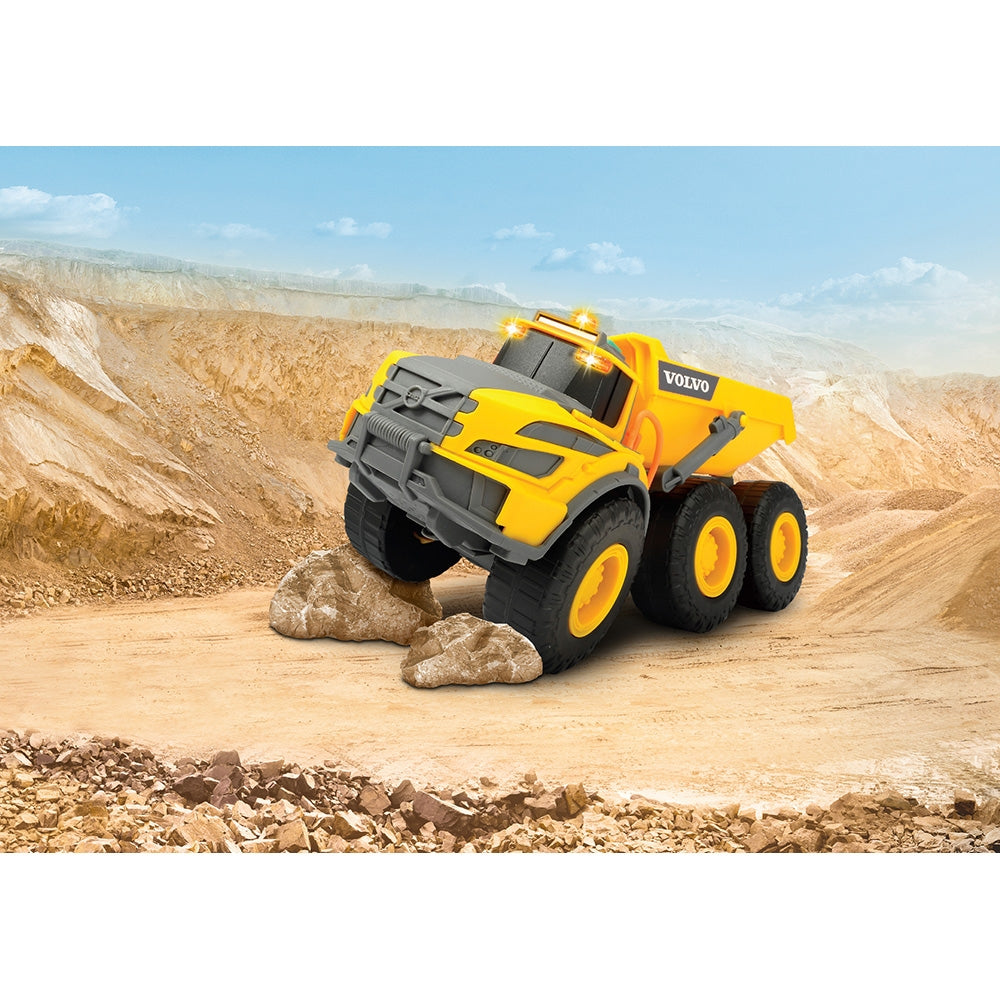 Camion basculant Dickie Toys Volvo Articulated Hauler 23 cm cu lumini si sunete - gogobaby.ro